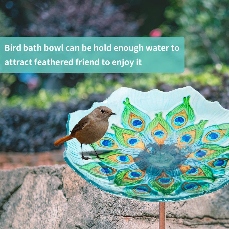 MUMTOP Glass Bird Bath, Garden Outdoor Birdbaths Birdfeeder with Metal Stake Peacock - Image 2